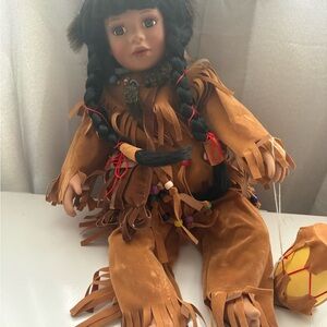 Vintage-Style Brown Fringed Native-Inspired Kids Doll